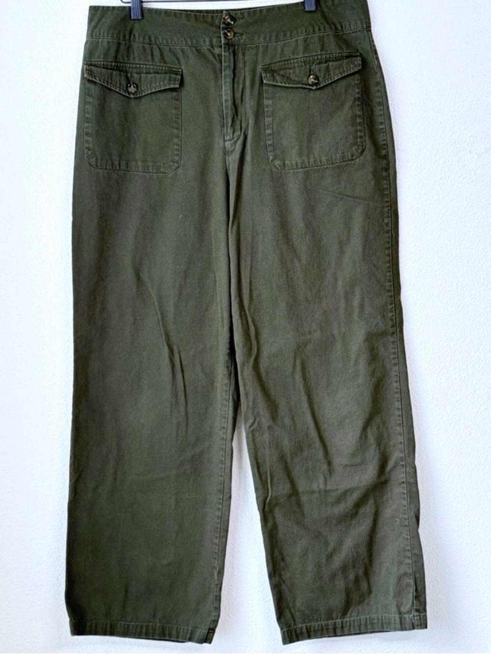 Who What Wear Military Green High Rise Wide Leg Trousers Front Patch Pockets 14
